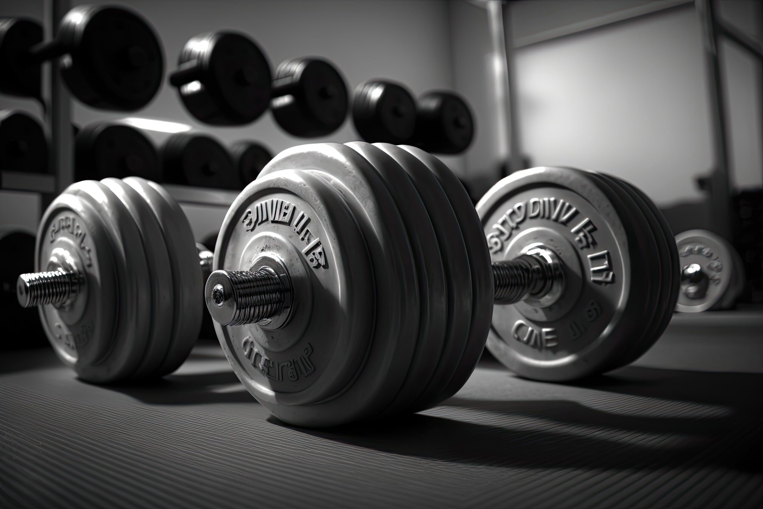 dumbbells-floor-gym-ai-generative-1-scaled Musculação emagrece ou engorda? Melhores exercícios aeróbicos para emagrecer Perder 10kg  
